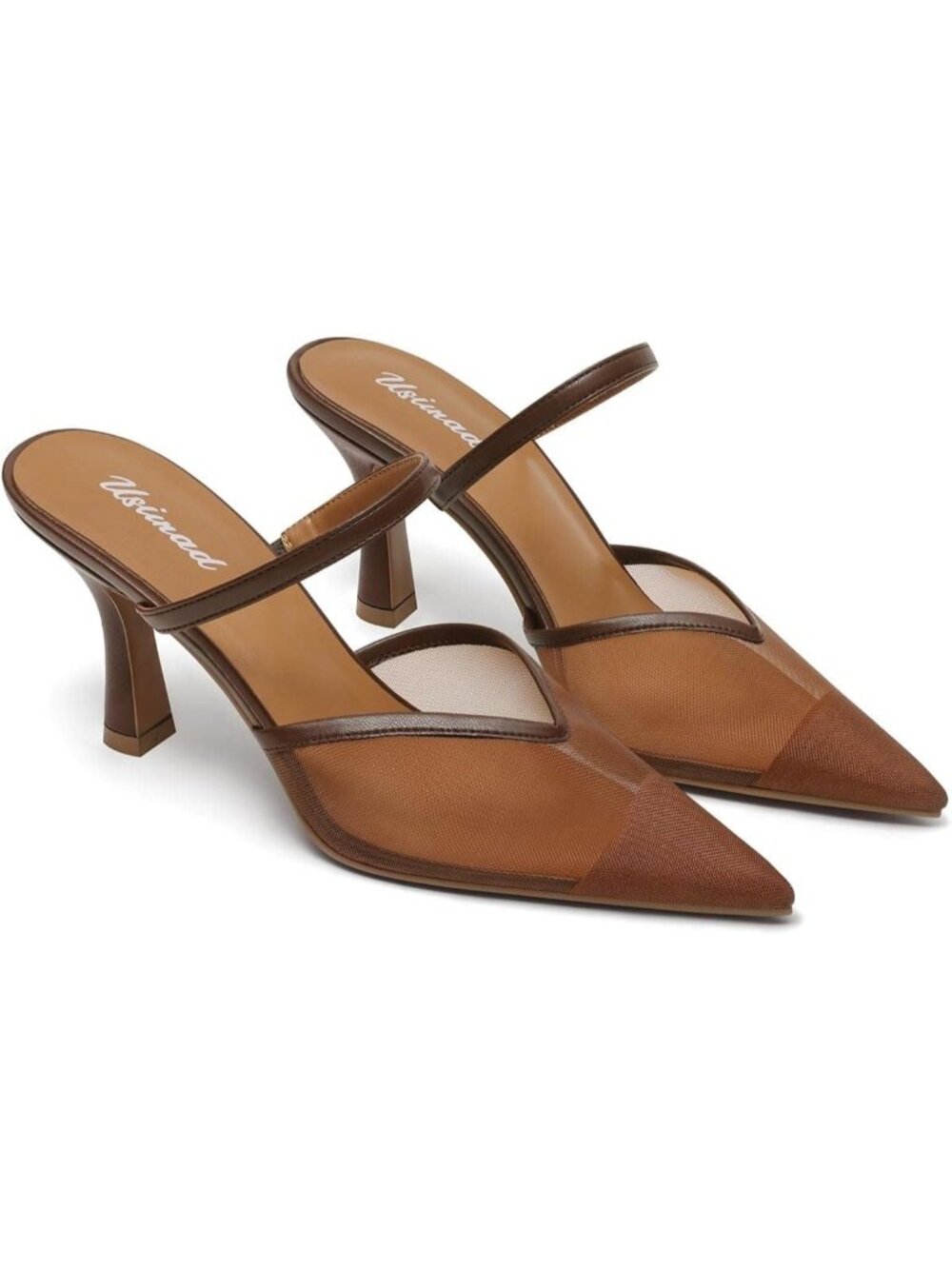 Women's Chocolate Mesh High Heel Mules Pointy Toe Pumps Memory Foam Insole